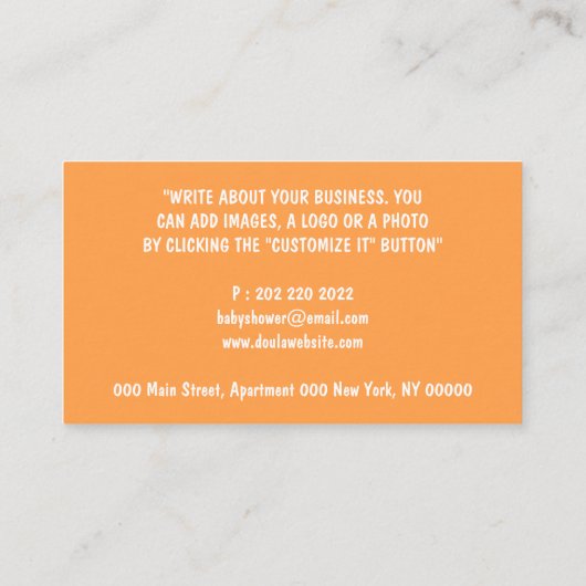 Doula Nieuwe Baby Slapend op Wolk Oranje Visitekaartje (Achterkant)