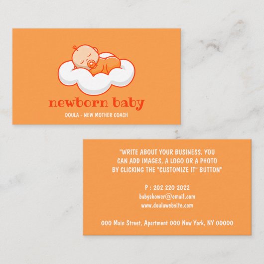 Doula Nieuwe Baby Slapend op Wolk Oranje Visitekaartje (Voorkant / Achterkant)