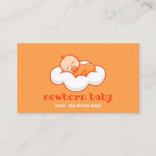 Doula Nieuwe Baby Slapend op Wolk Oranje Visitekaartje