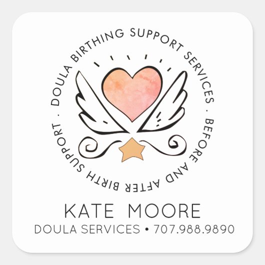 Doula of verloskundig hart met de naam van het zwe vierkante sticker (Voorkant)