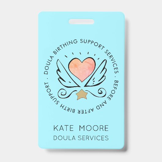 Doula of vroedvrouw hart met vleugels naam badge (Voorzijde)