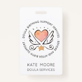 Doula of vroedvrouw hart met vleugels naam wit badge (Voorkant)