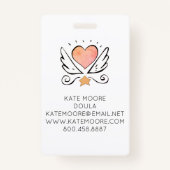 Doula of vroedvrouw hart met vleugels naam wit badge (Achterkant)