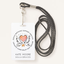 Doula of vroedvrouw hart met vleugels naam wit badge