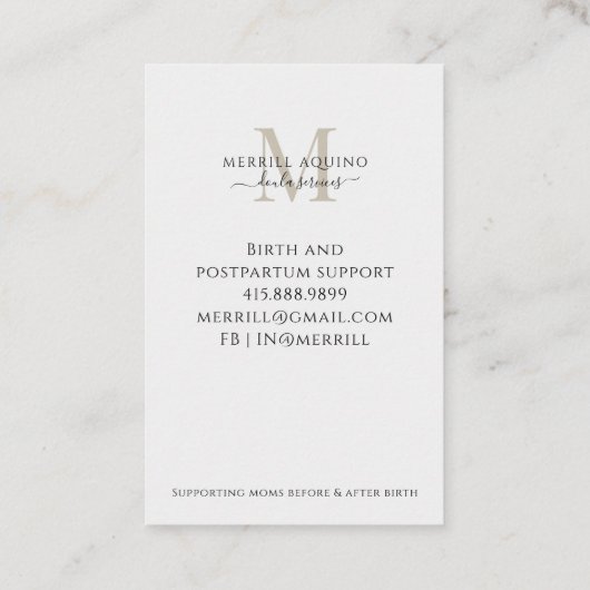 Doula Services Baby Foto Monogram Visitekaartje (Achterkant)