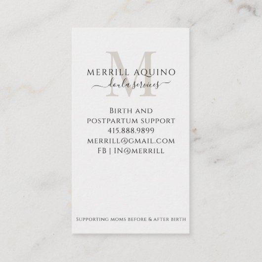 Doula Services Baby Foto Visitekaartje (Achterkant)