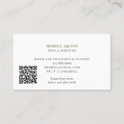 Doula Services Hand Drawn Floral Monogrammed Visitekaartje (Achterkant)