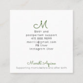 Doula Services Handtekening Floral met Monogram Vierkante Visitekaartje (Achterkant)