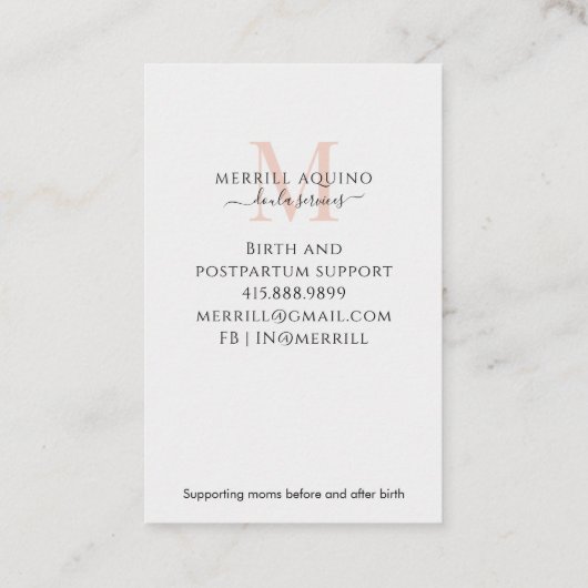 Doula Services Monogram Handtekening Floral Visitekaartje (Achterkant)