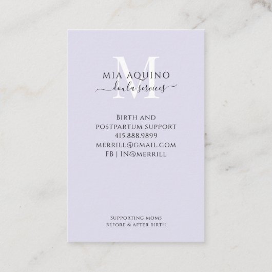 Doula Services Moon en Stars Visitekaartje (Achterkant)