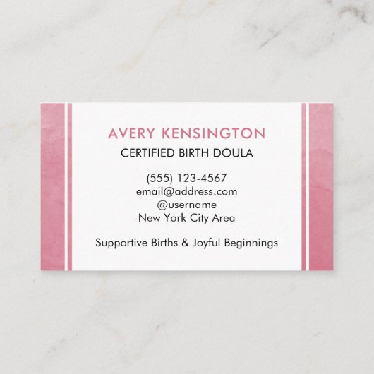 Doula Verloskundige Geboortecoach Roze Waterverf Visitekaartje (Achterkant)