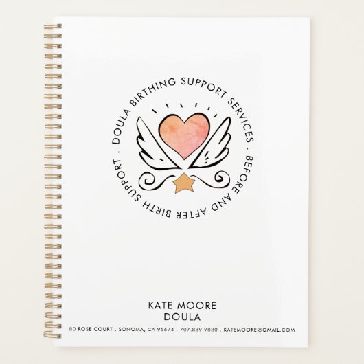 Doula vroedvrouw grillig roze hart en vleugels wit planner (Voorkant)
