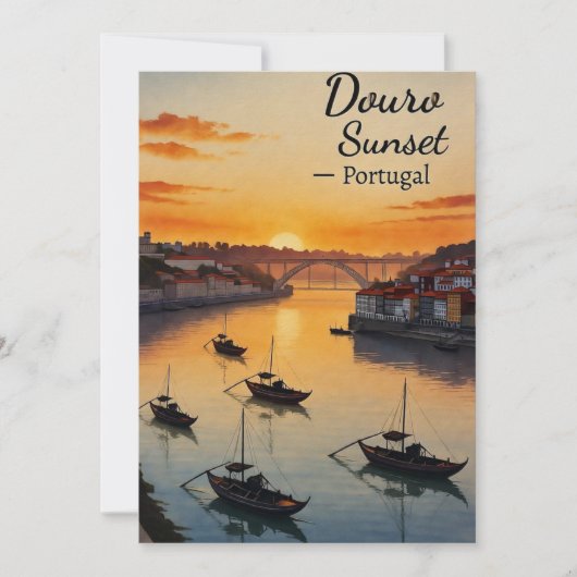 Douro Sunset Portugal Travel Art Invitation – Port Kaart (Voorkant)