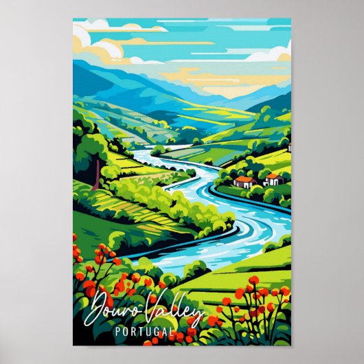 Douro Valley Portugal vintage reisillustratie Poster (Voorkant)
