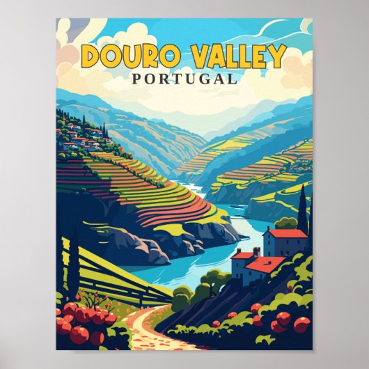 Douro Valley Portugal vintage reisillustratie Poster (Voorkant)