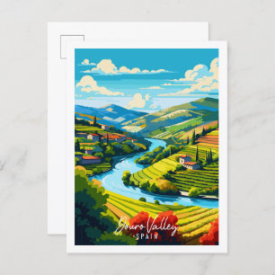 Douro Valley Spanje vintage reisillustratie Briefkaart