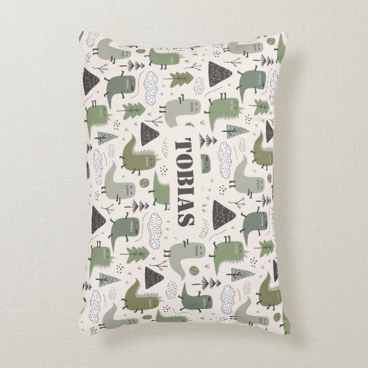 Doux Persoonlijke naam Dinosaure Groen Kaki Accent Kussen (Voorkant(Verticaal))