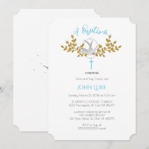 Dove and Cross Baptism Invitation {Boy} Kaart