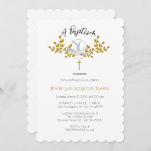 Dove and Cross Baptism Invitation {Twins} Kaart