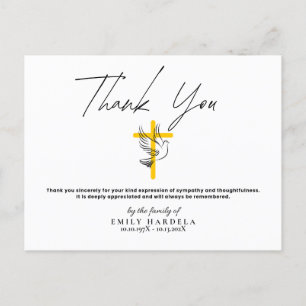 Dove and Cross Funeral Simple Script Bedankt Kaart
