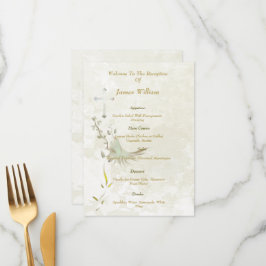 Dove and golden leaves menu card 