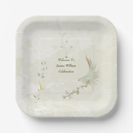 Dove and golden leaves  paper plates  papieren bordje