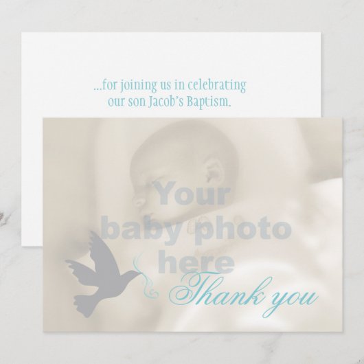 Dove aqua blue boys baptisme foto bedankt (Voorkant / Achterkant)