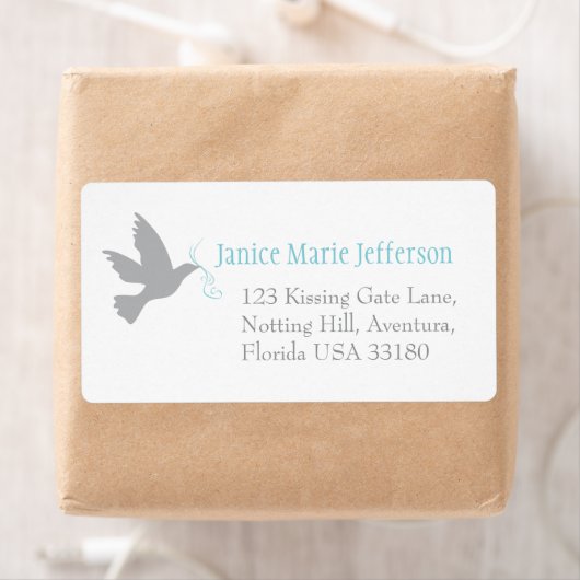 Dove aqua bruiloft retour antwoord groot adreslabe etiket (Insitu)