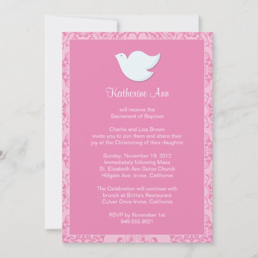 Dove Baptism Invitation for Girl Kaart (Voorkant)