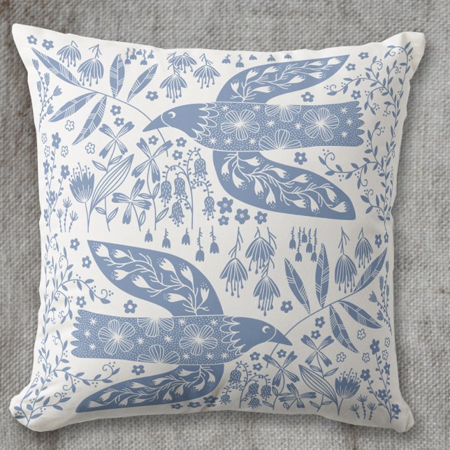 Dove Bird Blue Kussen (Blue and white Peace Doves bird pillow)