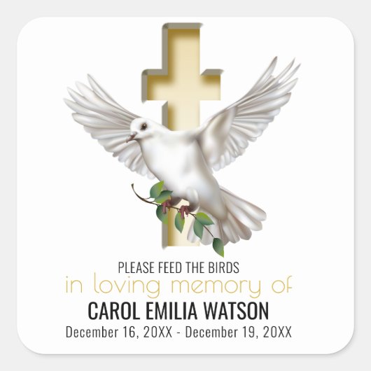 Dove Bird Seed Packet Funeral Memorial Vierkante Sticker (Voorkant)