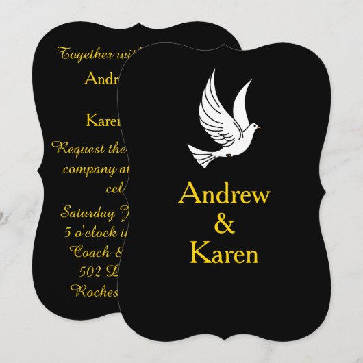 Dove Black & Gold Wedding Invitation Kaart (Voorkant / Achterkant)