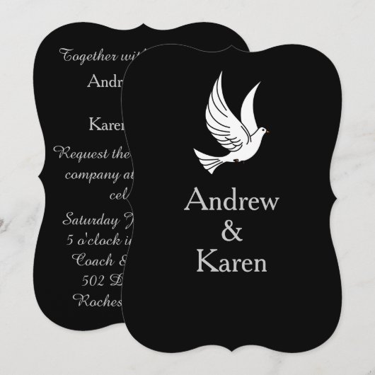Dove Black & Silver Wedding Invitation Kaart (Voorkant / Achterkant)