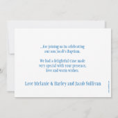 Dove blauwe jongens doop foto bedankkaart (Achterkant)