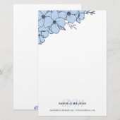 Dove Blue Bloemen Naam Monogram Website Briefpapier (Voorkant / Achterkant)