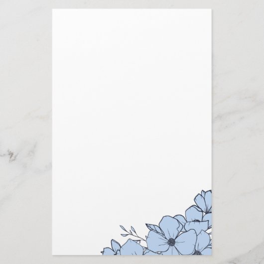 Dove Blue Bloemen Naam Monogram Website Briefpapier (Achterkant)