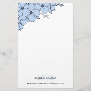 Dove Blue Bloemen Naam Monogram Website Briefpapier