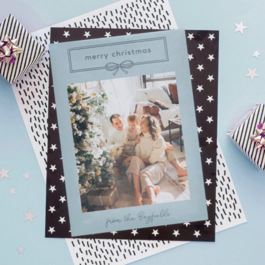 Dove Blue  Bow Photo Merry Kerstry Feestdagenkaart