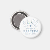 Dove Blue Boy Baptism Gast Favors Keepsake Magneet (Voorkant / Achterkant)