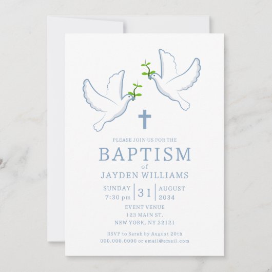 Dove Blue Boy Baptism Invitation Kaart (Voorkant)