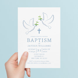 Dove Blue Boy Baptism Invitation Kaart