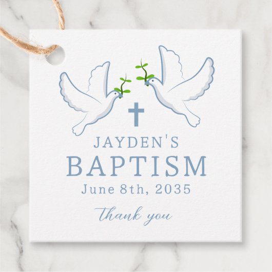 Dove Blue Boy Baptisme Dank je Bedankjes Labels (Voorkant)