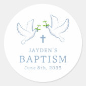 Dove Blue Boy Baptisme Ronde Sticker (Voorkant)