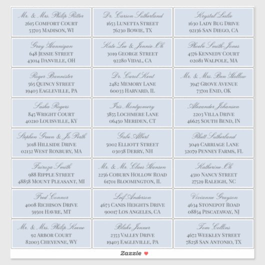Dove Blue Elegante Script 24 Trouw Gast Adres Sticker (Vel)
