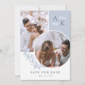 Dove Blue Greenery Overlapping Photos Save The Date (Voorkant)