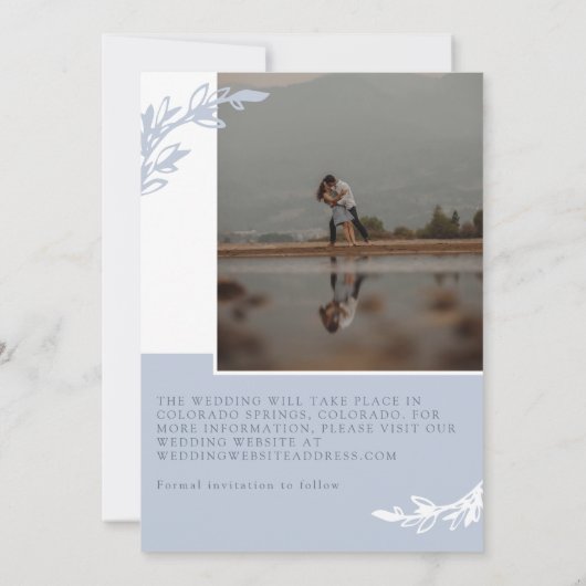 Dove Blue Greenery Overlapping Photos Save The Date (Achterkant)