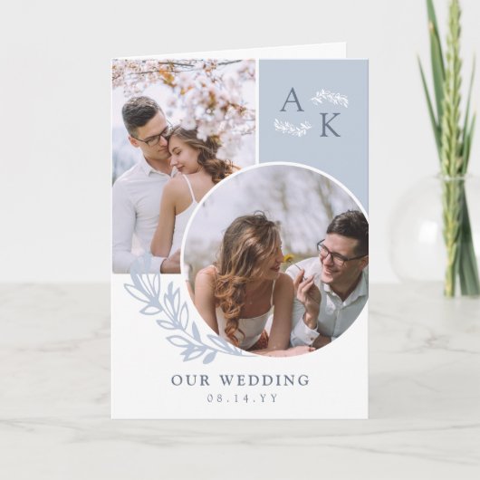 Dove Blue Greenery Overlapping Photos Wedding Programma (Voorkant)