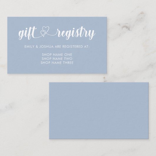 Dove Blue Interlocked Hearts Gift Registry Bruilof Informatiekaartje (Voorkant / Achterkant)