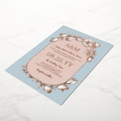 Dove Blue Roos Gold White Floral Lijst Wedding Folie Uitnodiging (Gedraaid)