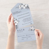 Dove Blue & White  Flowers Wedding All In One Uitnodiging (Afscheurbaar)